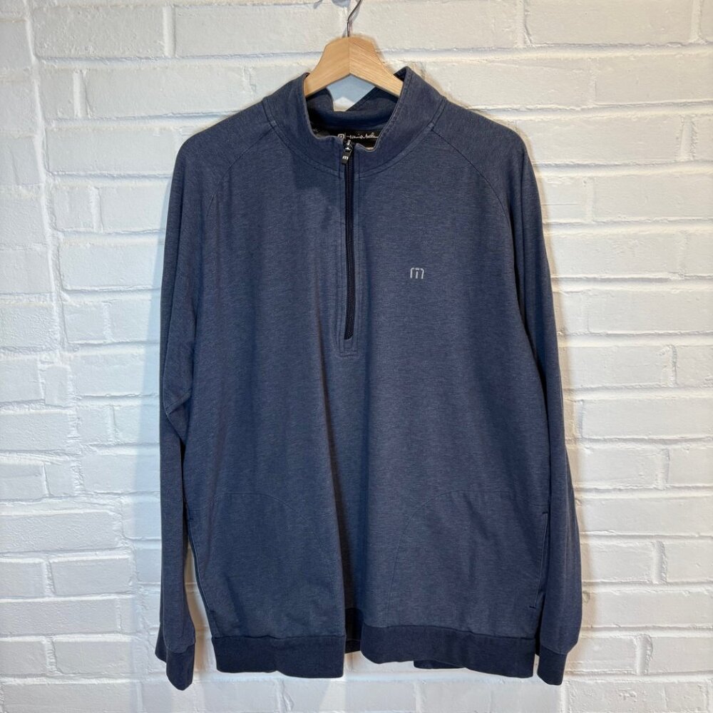 Travis Mathew Zachary 1/2-Zip Pullover Sweater Golf Pockets Navy Blue Men's XL